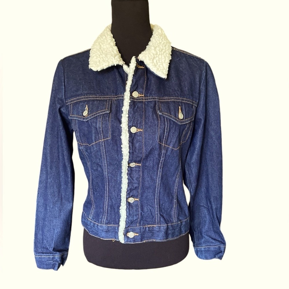 Z Cavaricci Dark Wash Denim Jean Jacket With Sherpa Trim, Small, Y2K Retro 80s